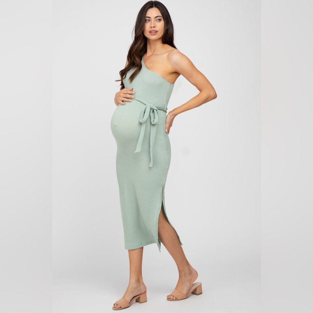 PinkBlush mint bodycon asymmetrical midi dress nwot - Picture 2 of 7